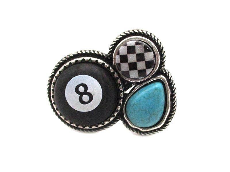 8 Ball Checker Cuff Ring