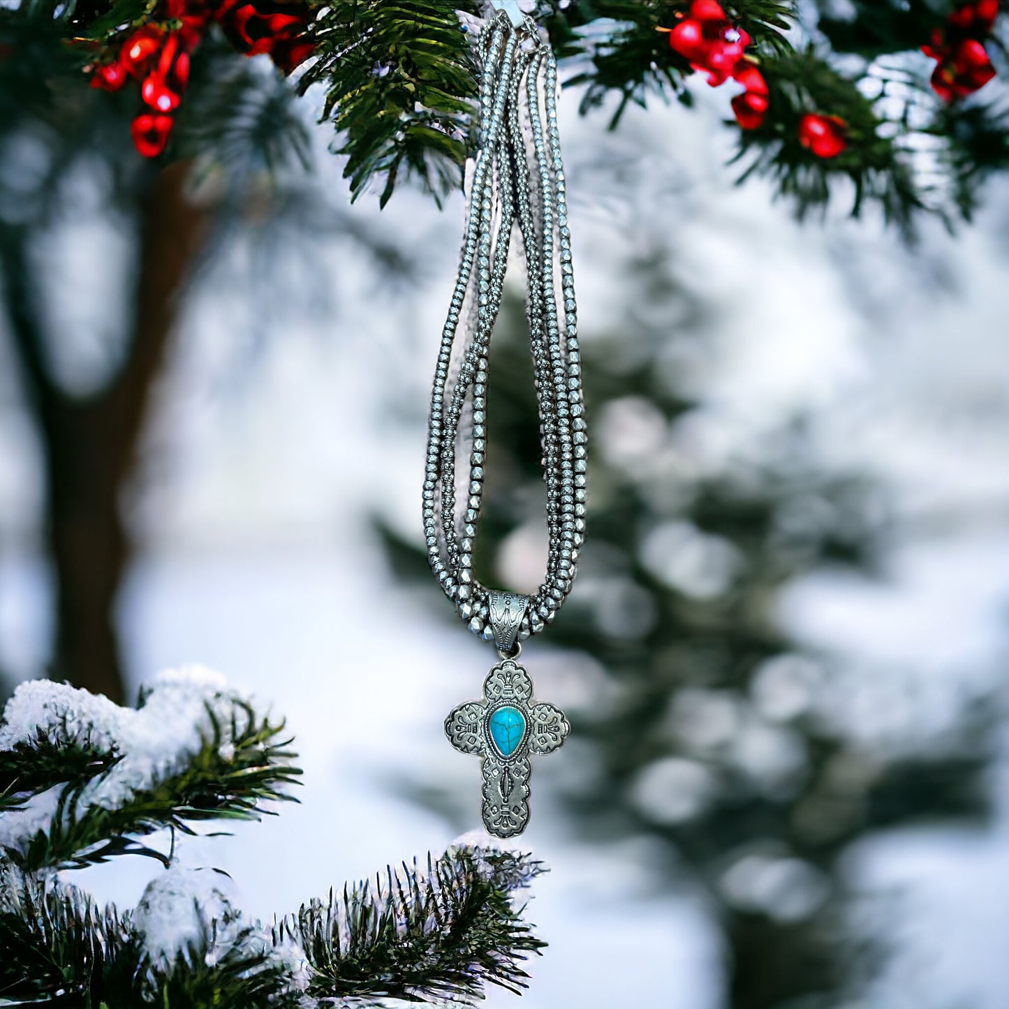 Medium turquoise cross necklace