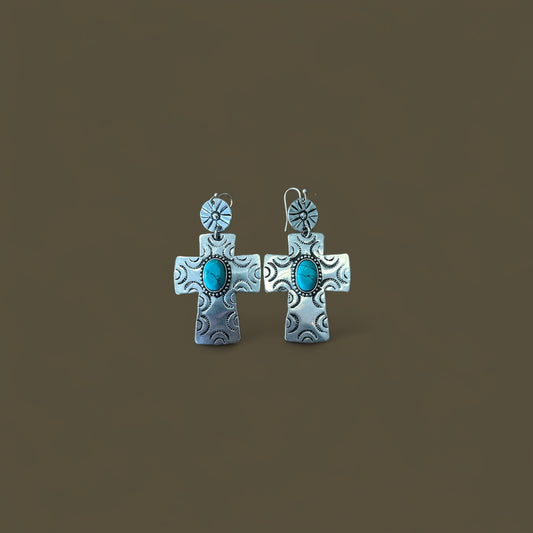 Hammered cross earrings